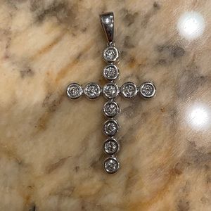14K White Gold Diamond Cross Pendant